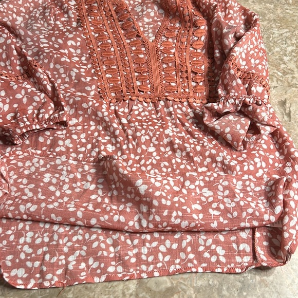 Y2K COMO blouse,women S, boho ,EC,Embroidered,cut outs, yoke,festival,pink/rust - Picture 15 of 16
